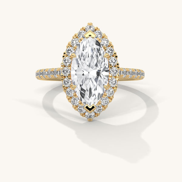 Crowned Marquise Pure Gold Lab Diamond Solitaire Ring - Front View