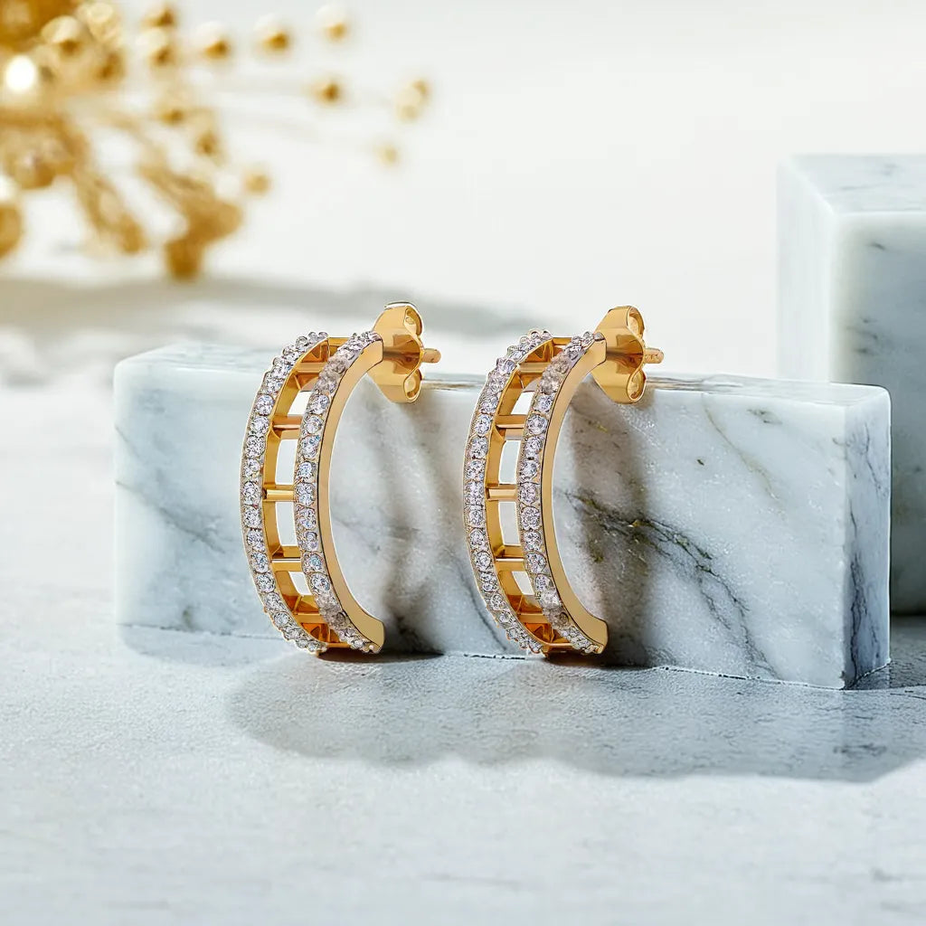 Double Pleated Hoops - 18kt Gold Vermeil Lab Grown Diamond Earrings
