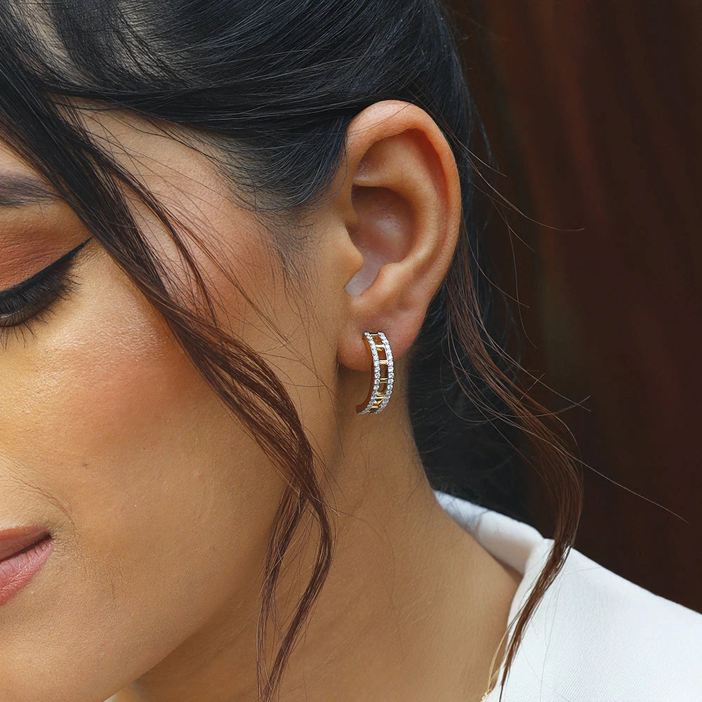 Double Pleated - Lab Diamond Hoop Earrings