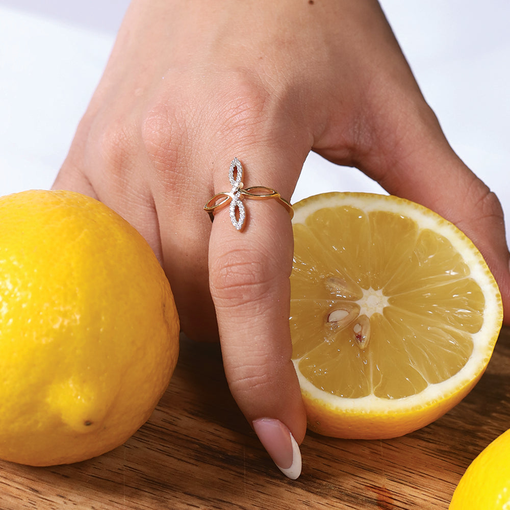 Duo Fleur Fashion Ring-18kt Gold Vermeil Lab Grown Diamond Ring