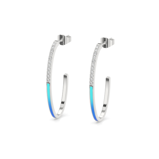 Enamel Horizon Hoops - 925 Sterling Silver Lab Grown Diamond Earrings