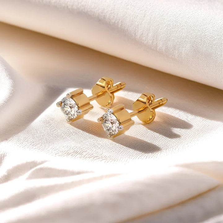 Eternal Spark Solitaire Studs - 18kt Gold Vermeil Lab Grown Diamond Earrings