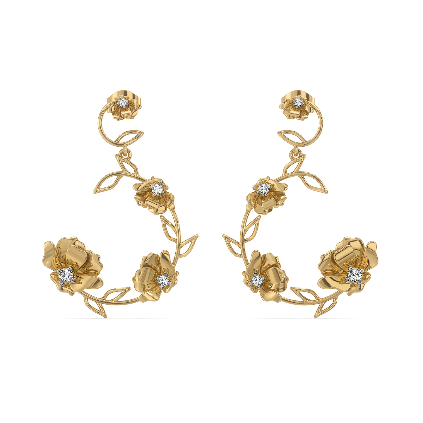 Floral Symphony Drops - 18kt Gold Vermeil Lab Grown Diamond Earrings