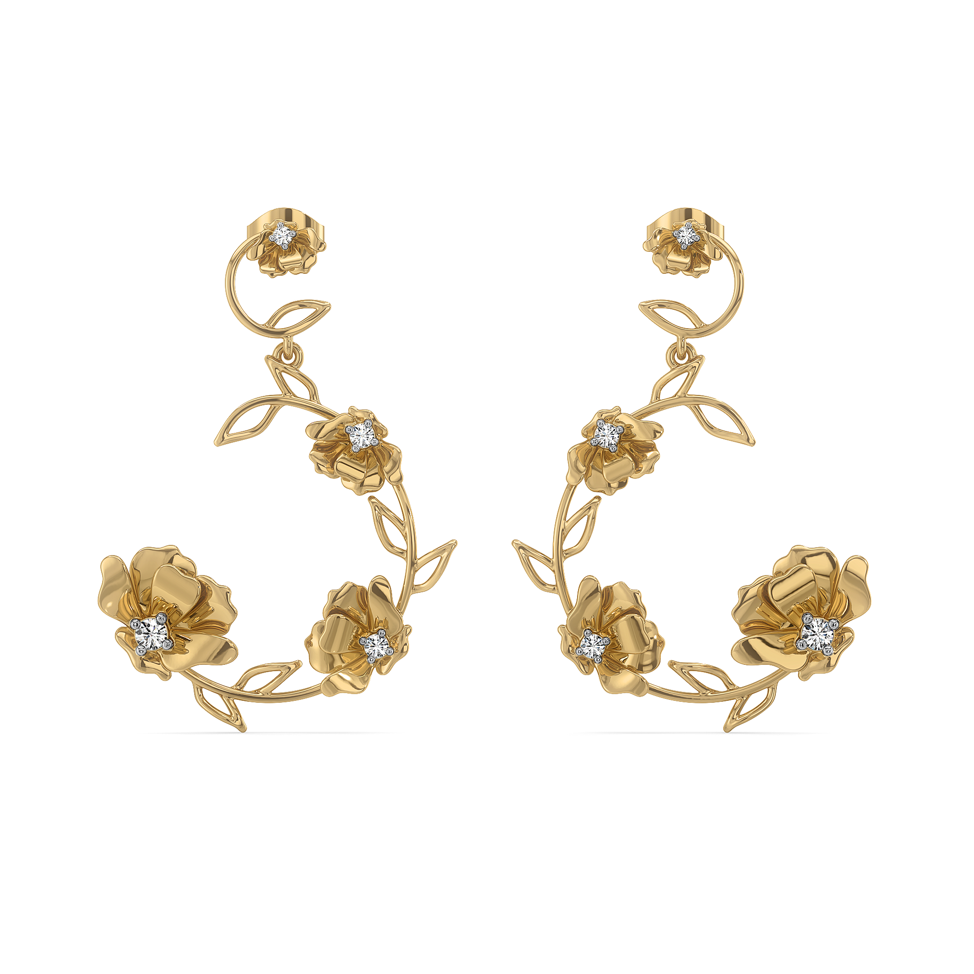 Floral Symphony Drops - 18kt Gold Vermeil Lab Grown Diamond Earrings