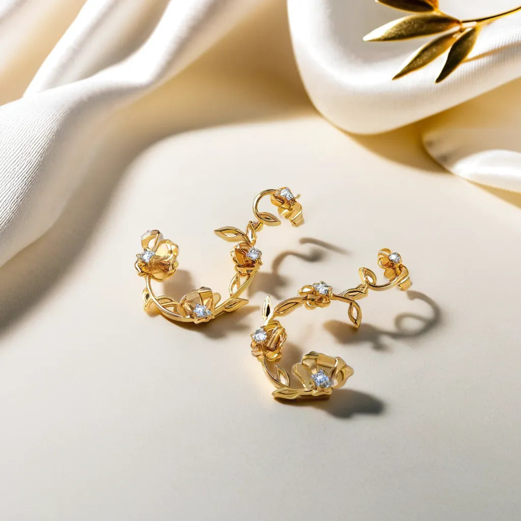 Floral Symphony Drops - 18kt Gold Vermeil Lab Grown Diamond Earrings