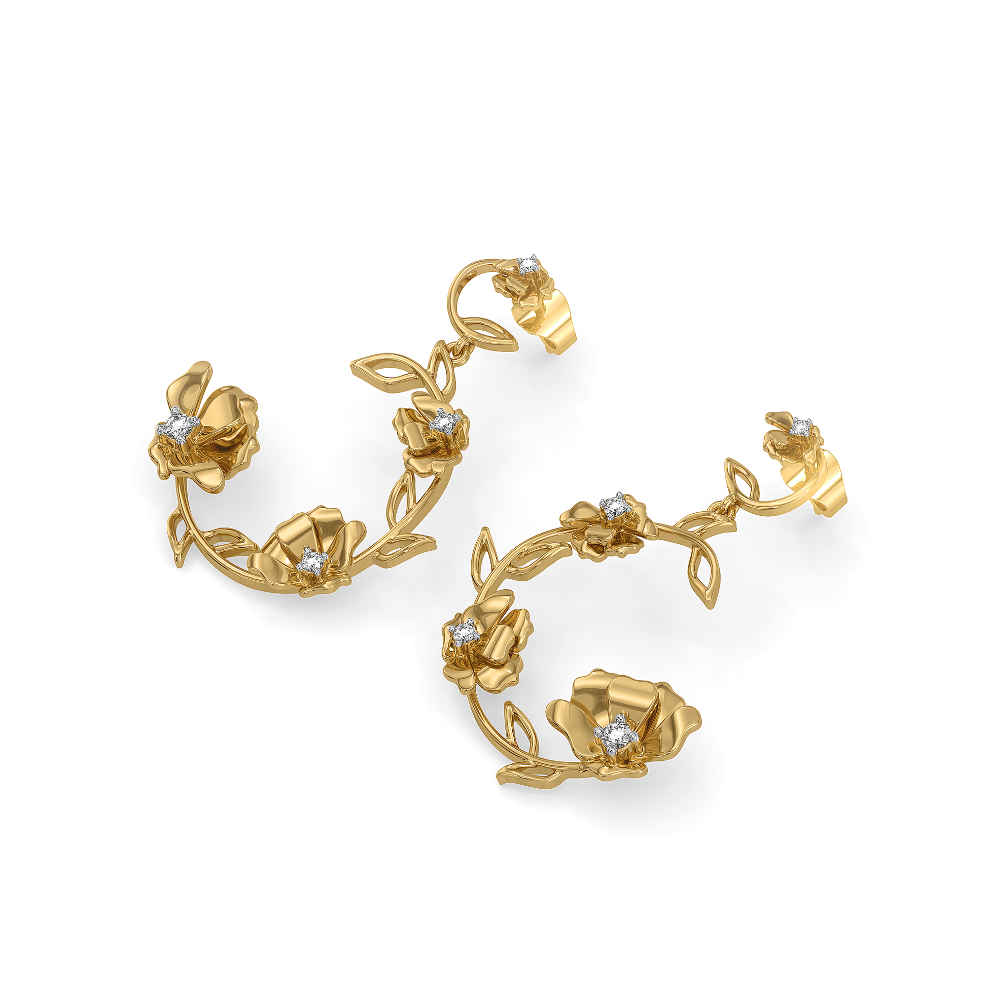 Floral Symphony Drops - 18kt Gold Vermeil Lab Grown Diamond Earrings