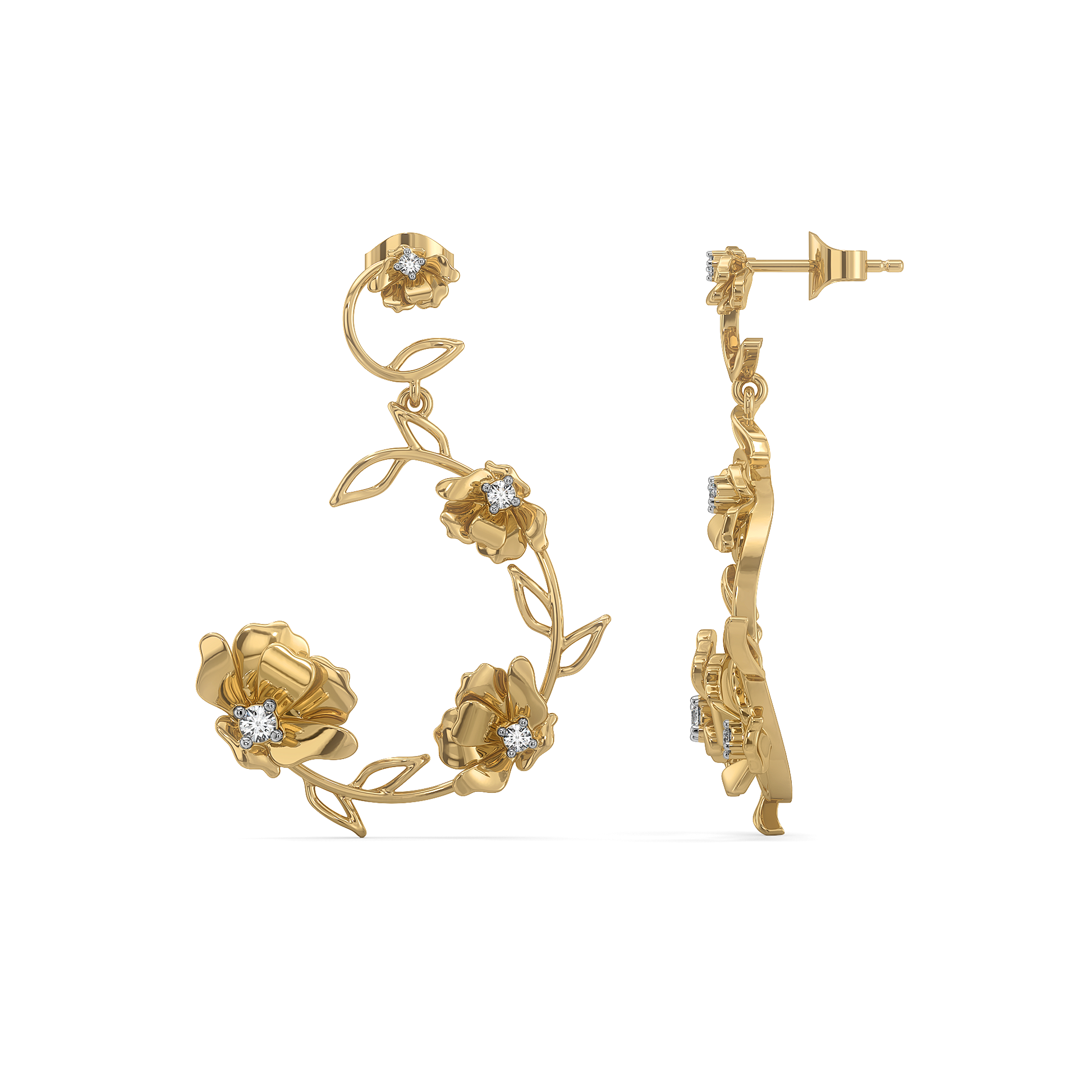 Floral Symphony Drops - 18kt Gold Vermeil Lab Grown Diamond Earrings