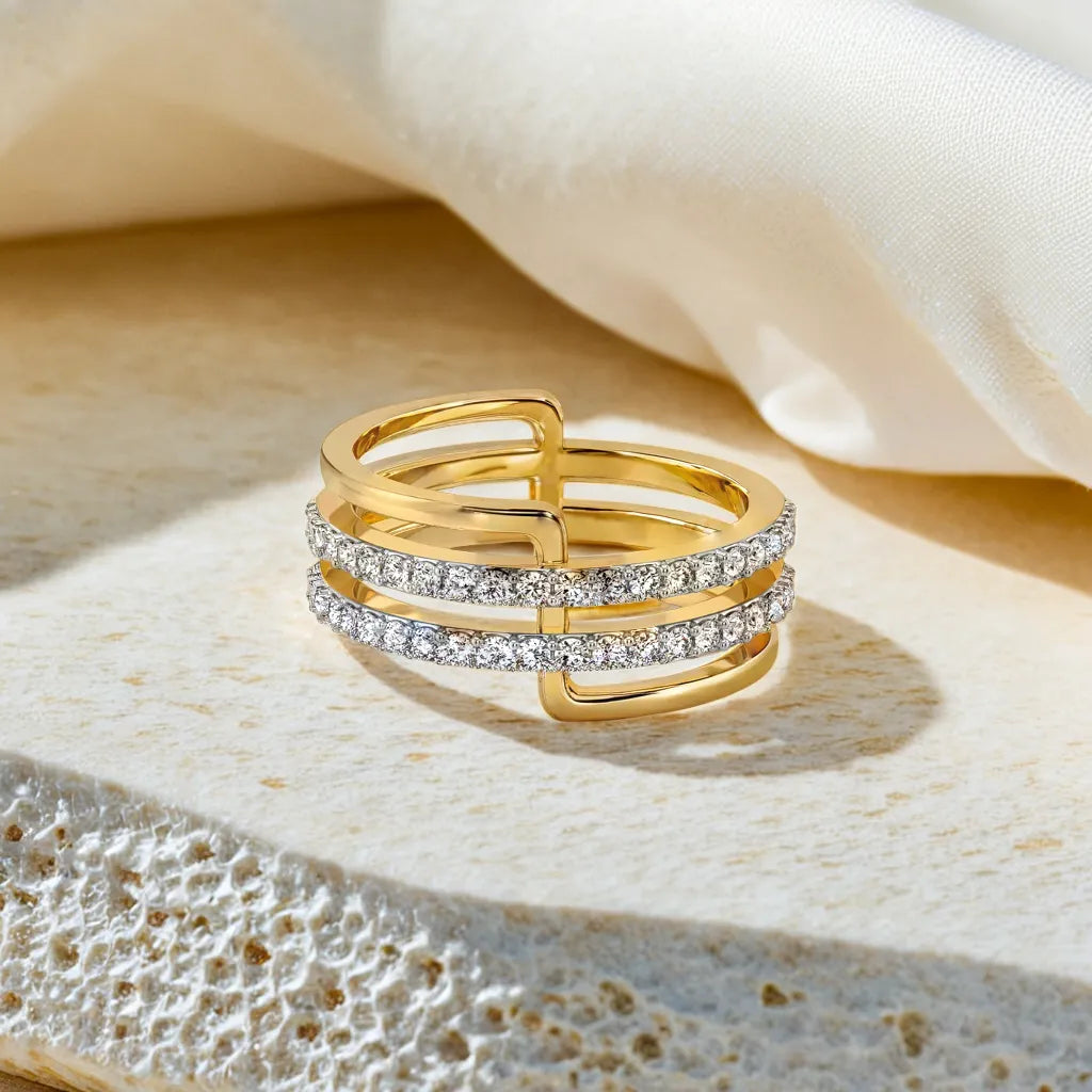 Geometric Statement Cocktail Ring-18kt Gold Vermeil Lab Grown Diamond Ring