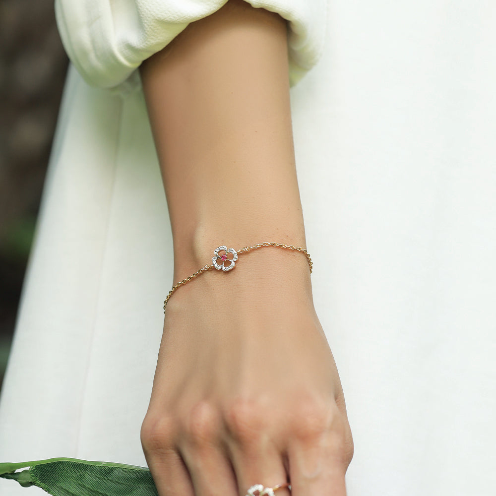 Grace Blossom - 18kt Gold Vermeil Lab Grown Diamond & Ruby Bracelet 1