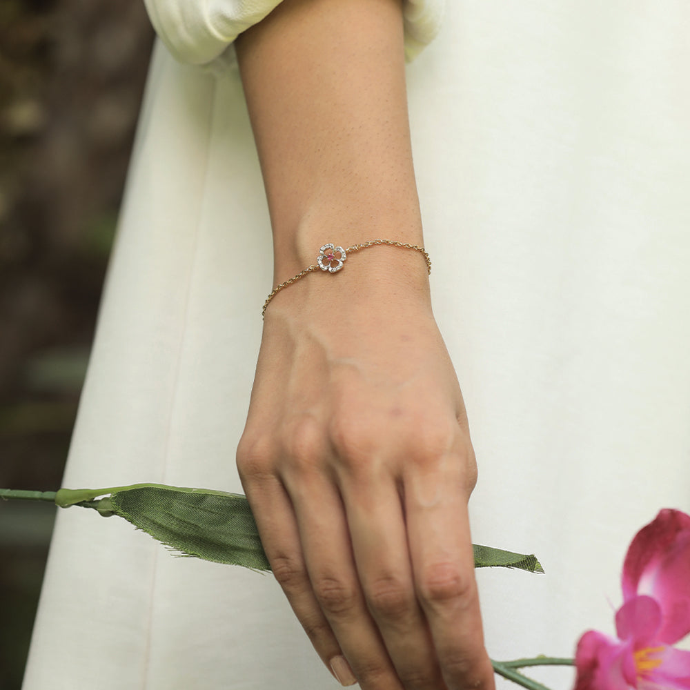 Grace Blossom - 18kt Gold Vermeil Lab Grown Diamond & Ruby Bracelet 4