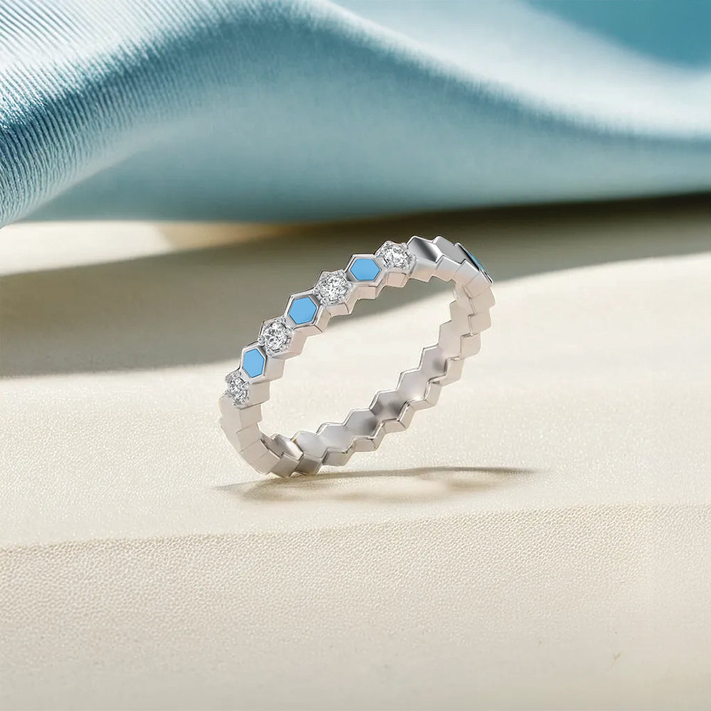 Icy Blue Band Ring-925 Sterling Silver Lab Grown Diamond Ring
