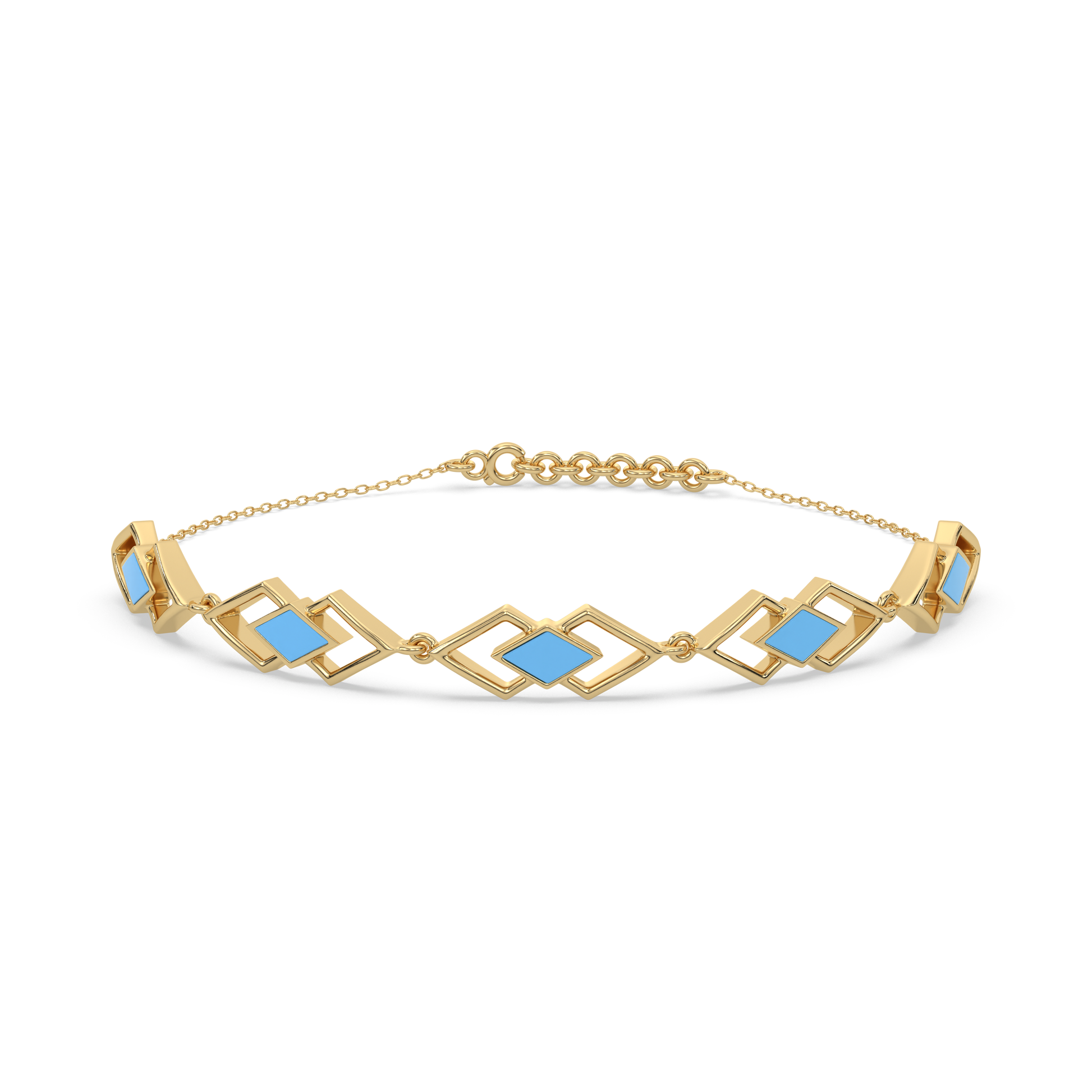 Icy Blue Enamel Geometric - 18kt Gold Vermeil Bracelet 