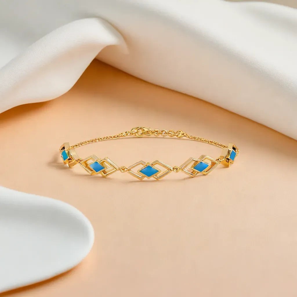 Icy Blue Enamel Geometric - 18kt Gold Vermeil Bracelet 