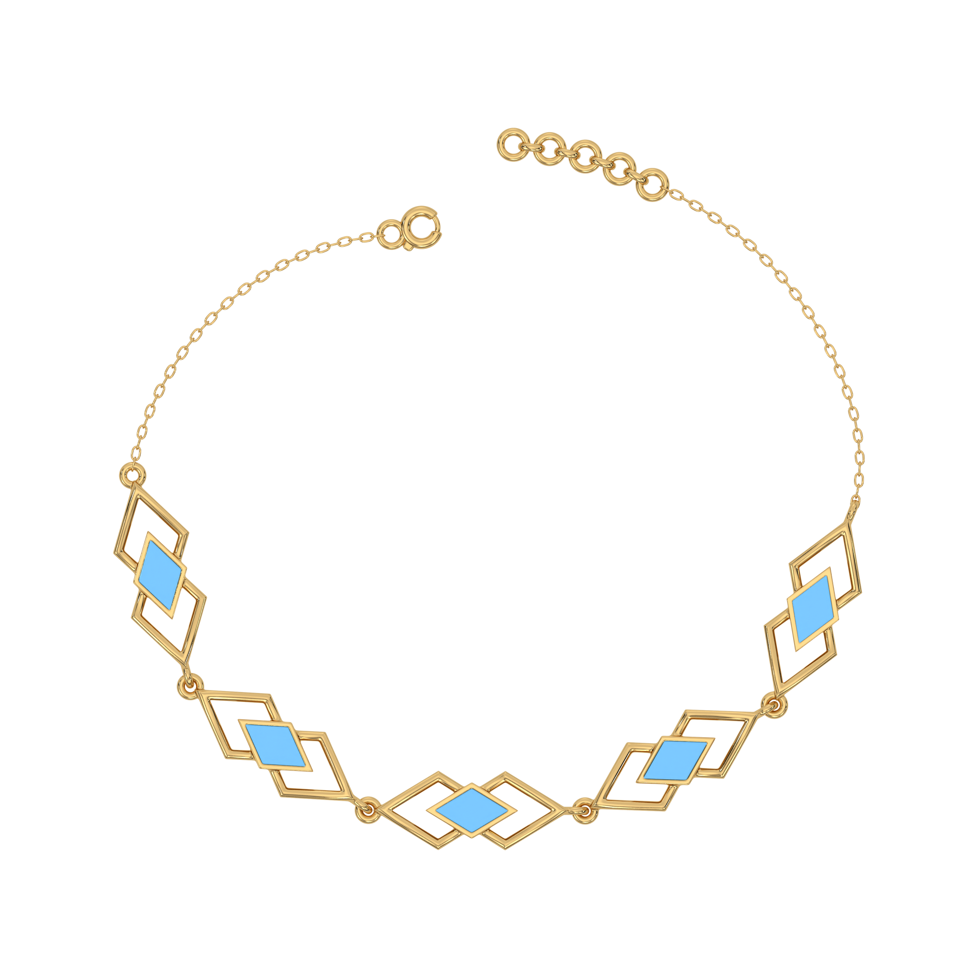 Icy Blue Enamel Geometric - 18kt Gold Vermeil Bracelet 