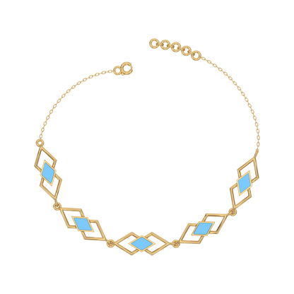 Icy Blue Enamel Geometric - 18kt Gold Vermeil Bracelet 