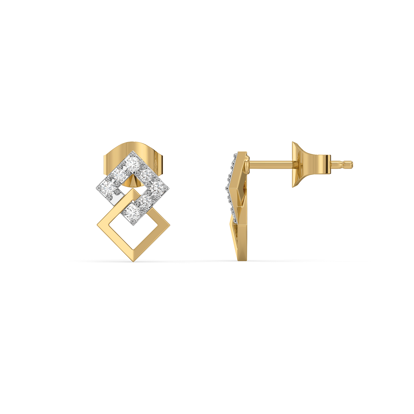 Mini Squares - Pure Gold Lab Diamond Stud Earrings