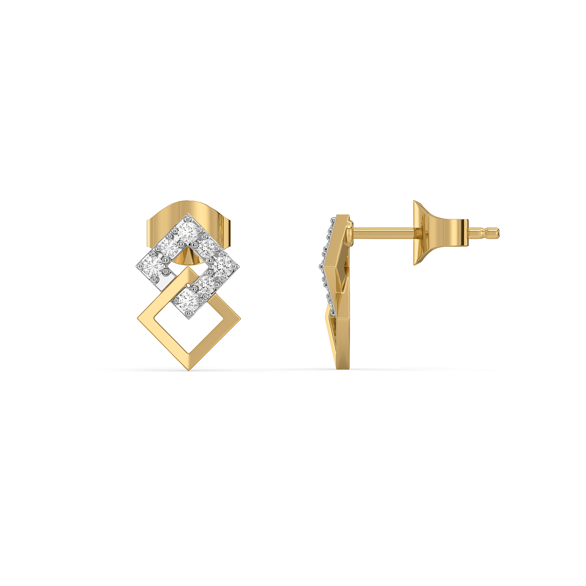 Mini Squares - Pure Gold Lab Diamond Stud Earrings