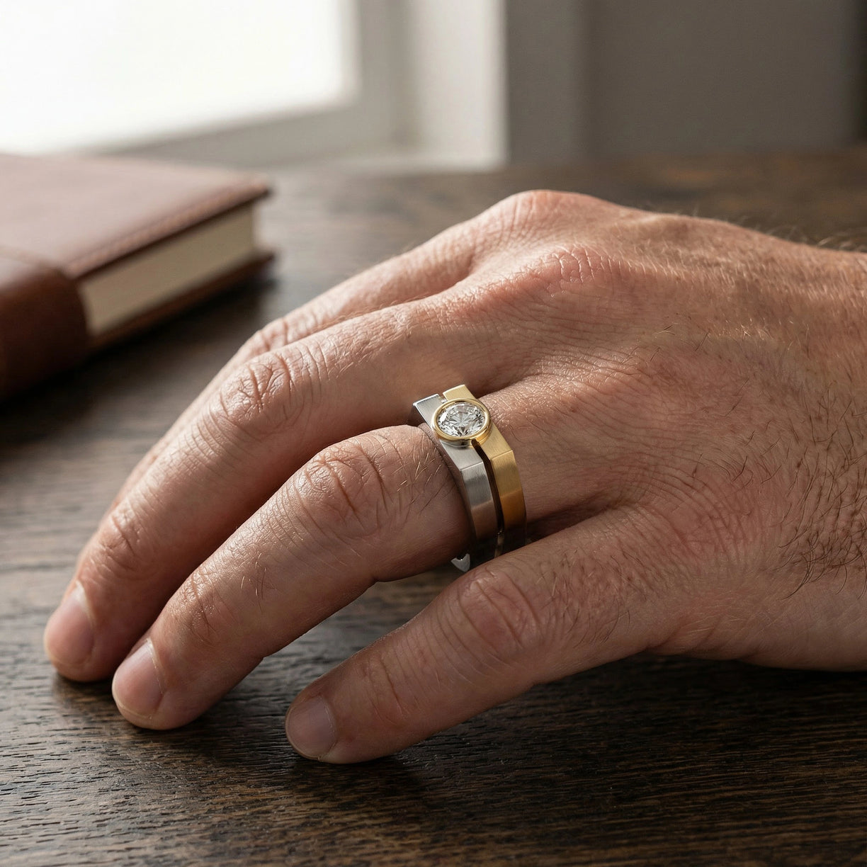 Urban Contrast – Pure Gold Lab-Grown Diamond Men's Ring