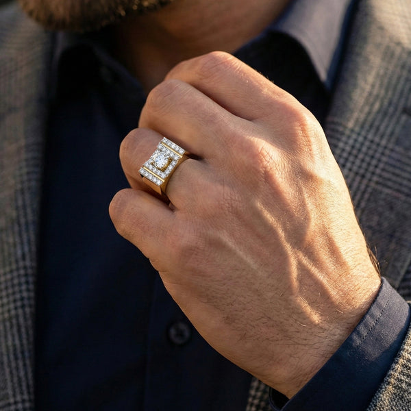 Square Radiance – Pure Gold Lab-Grown Diamond Men's Ring