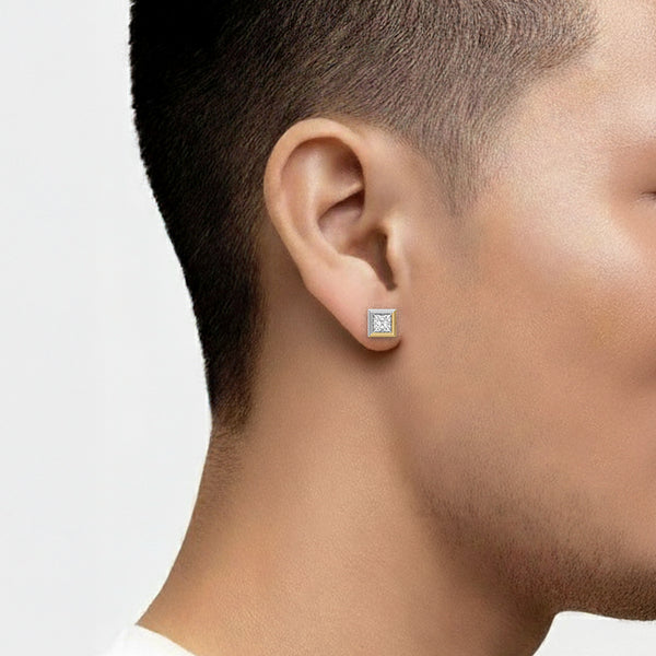 Cross Axis 18K Gold Lab Grown Diamond Men's Stud Earrings | Lukson