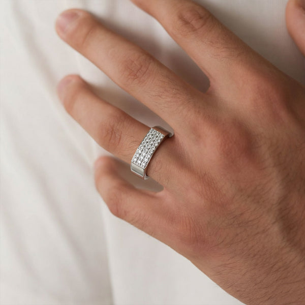 Silver Grid - Lab Diamond Men's Ring