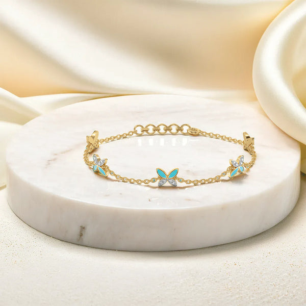 Turquoise Butterfly - Lab Grown Diamond Station Bracelet Online - Lukson 