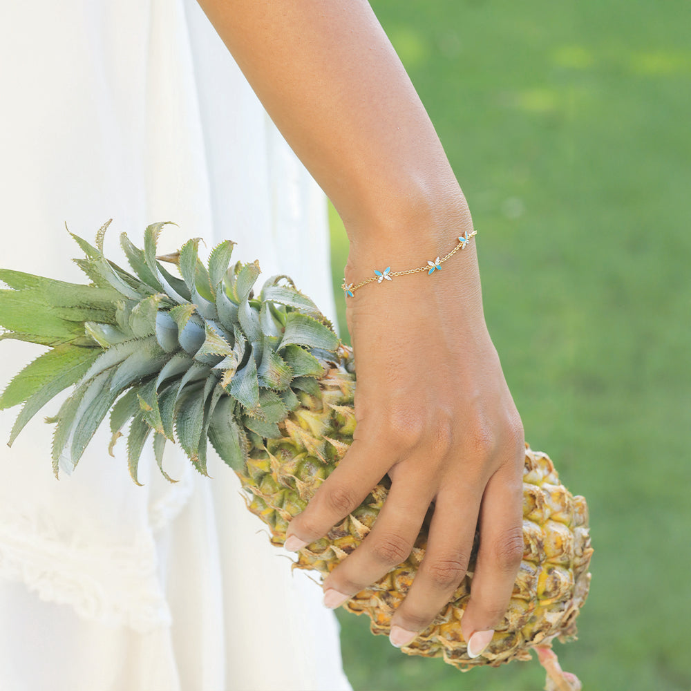Turquoise Butterfly - Lab Diamond Station Bracelet