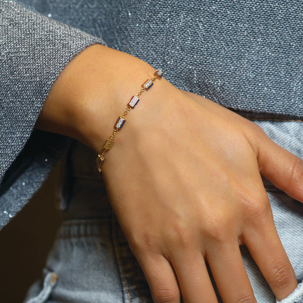 Red Enamel Accent - Lab Grown Diamond Chrome Bracelet - Lukson 