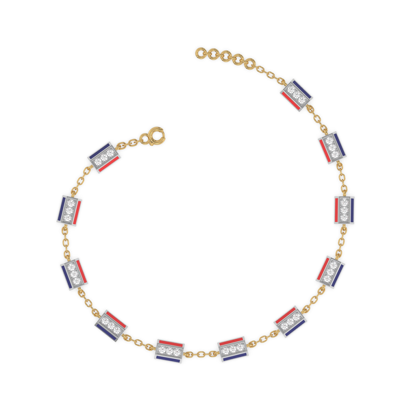 Red Enamel Accent - Lab Grown Diamond Chrome Bracelet for Women - Lukson 