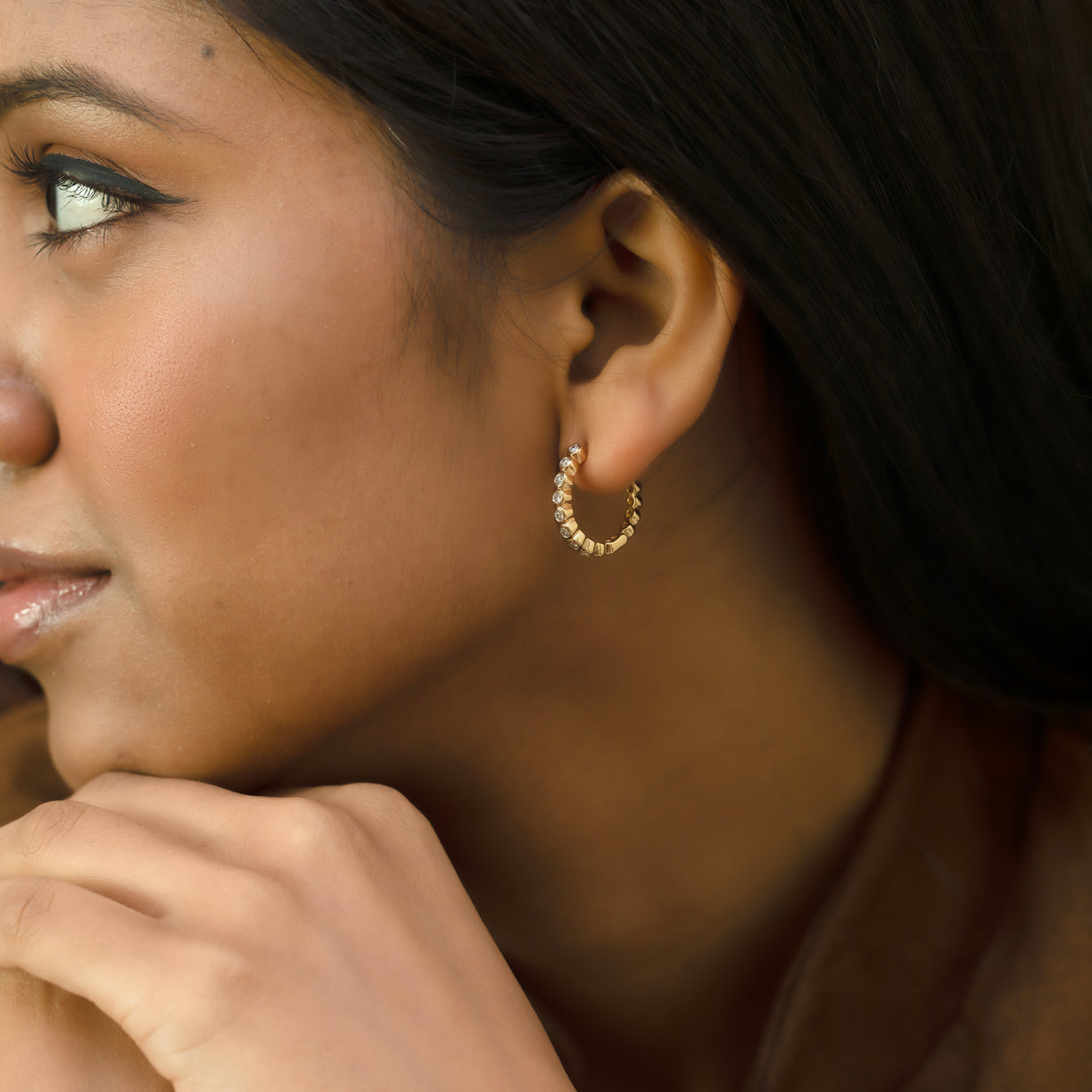 Beaded Huggies - Lab Diamond Earrings