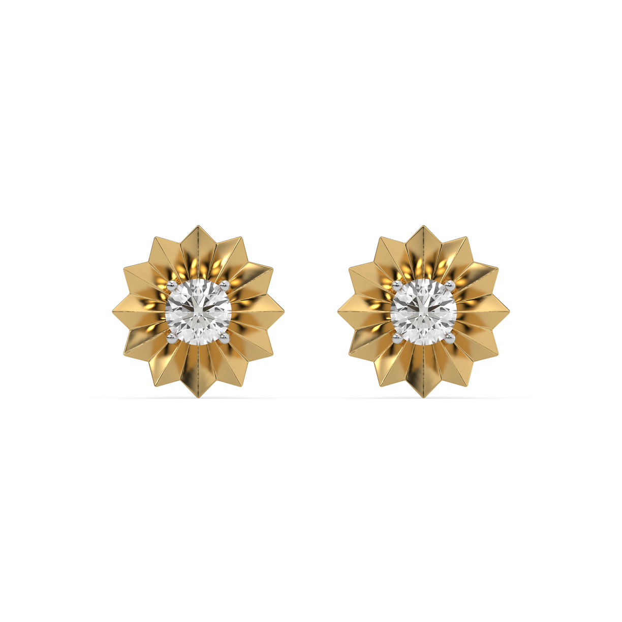 Golden Bloom - Lab Diamond Solitaire Stud Earrings