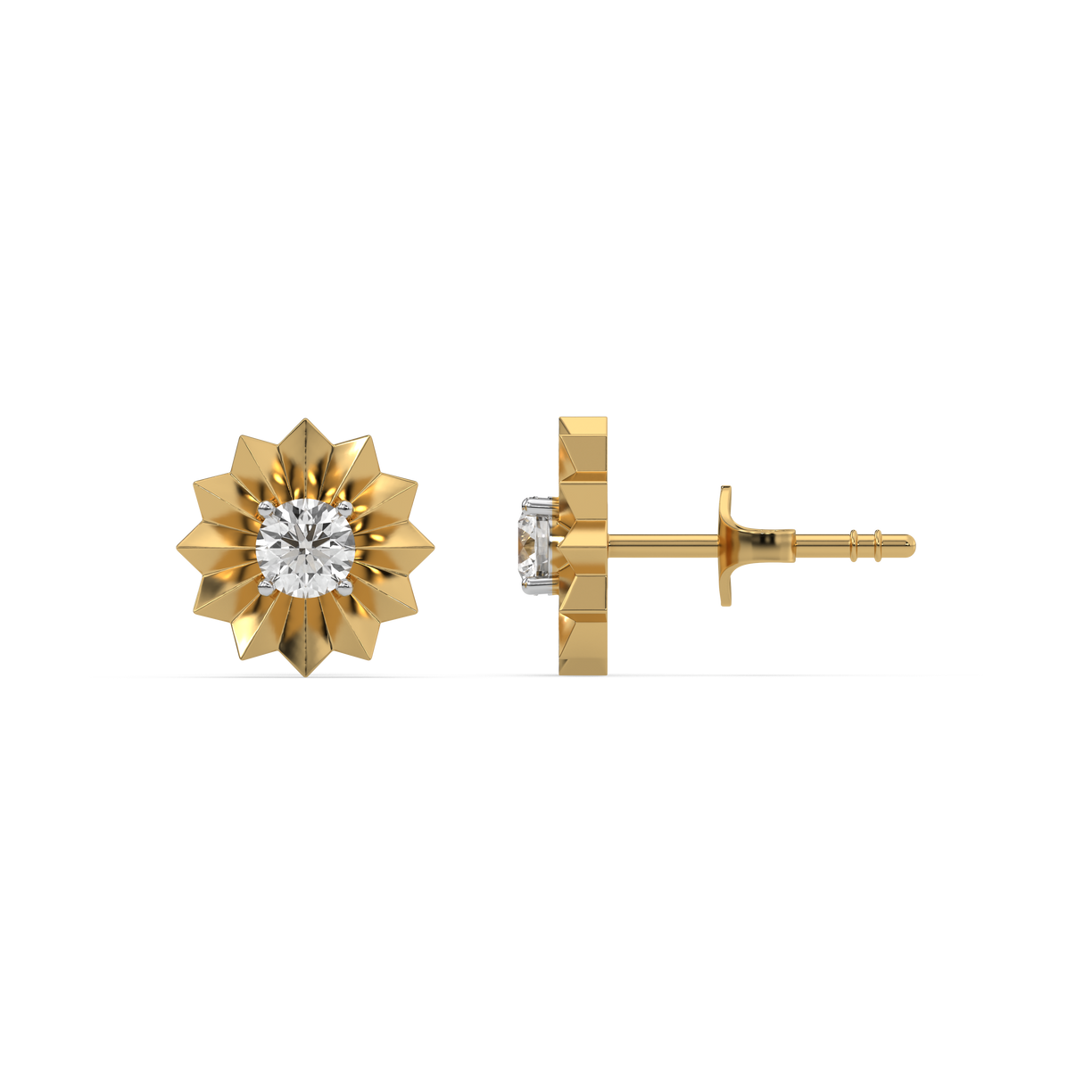 Golden Bloom - Lab Diamond Solitaire Stud Earrings