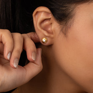 Golden Bloom - Lab Diamond Solitaire Stud Earrings