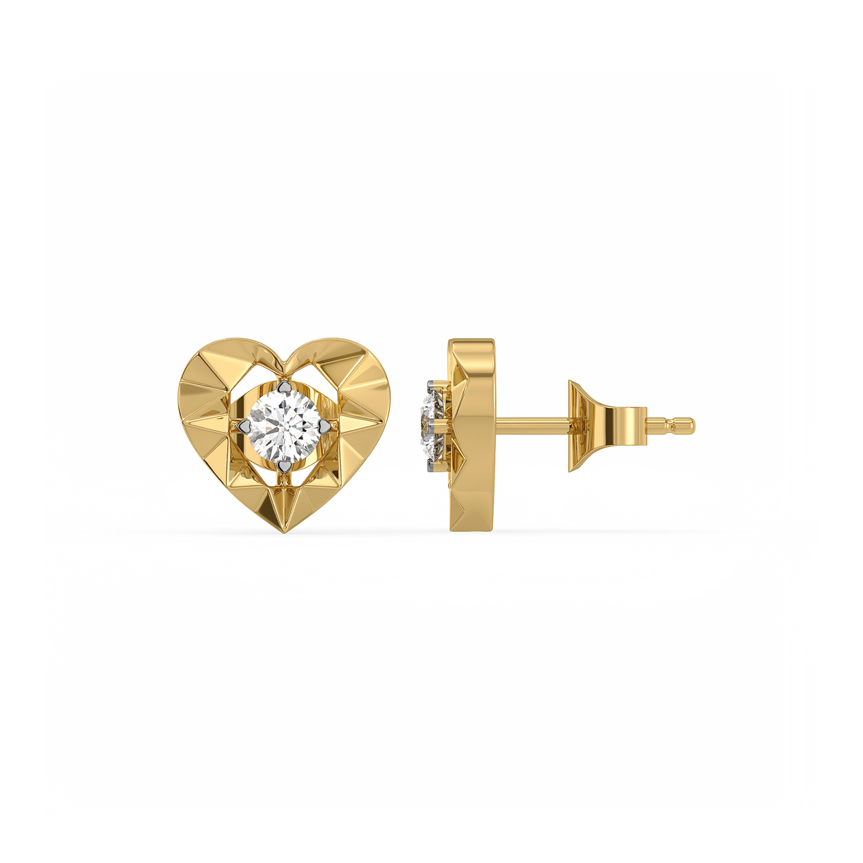 Golden Heart - Lab Diamond Solitaire Stud Earrings