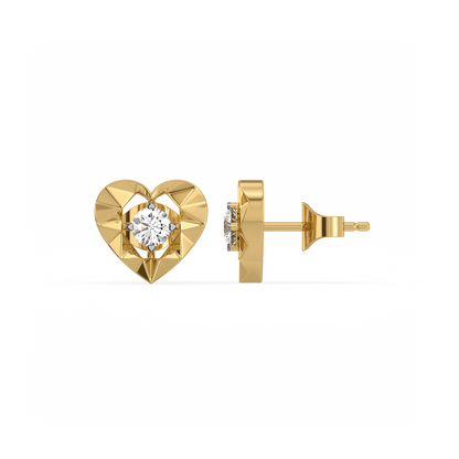 Golden Heart Solitaire Studs