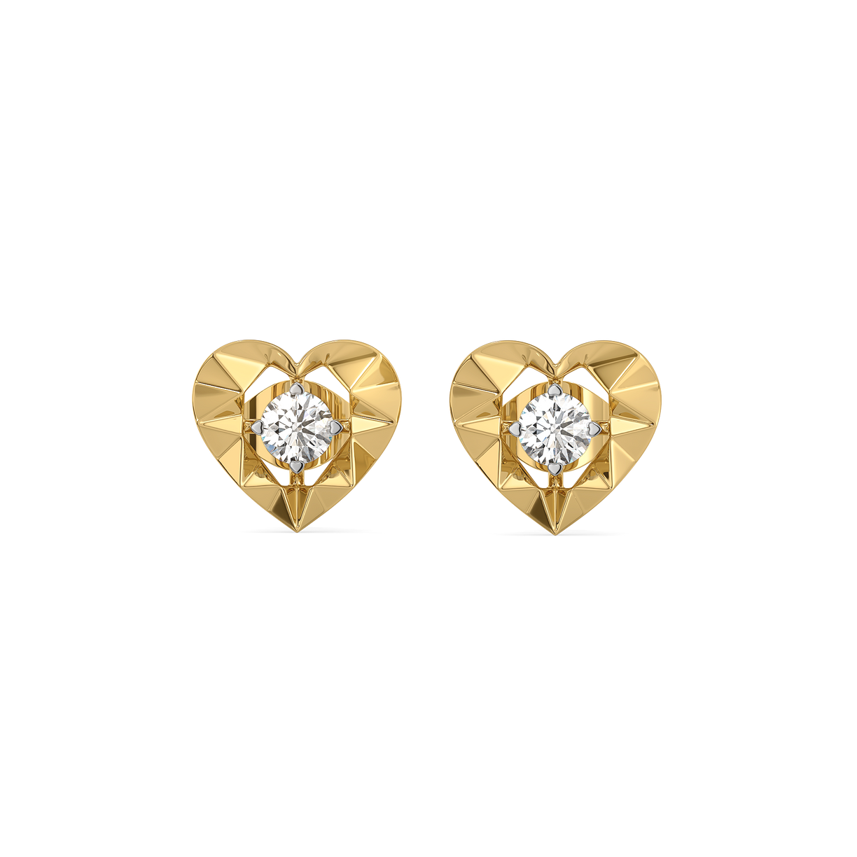 Golden Heart - Lab Diamond Solitaire Stud Earrings