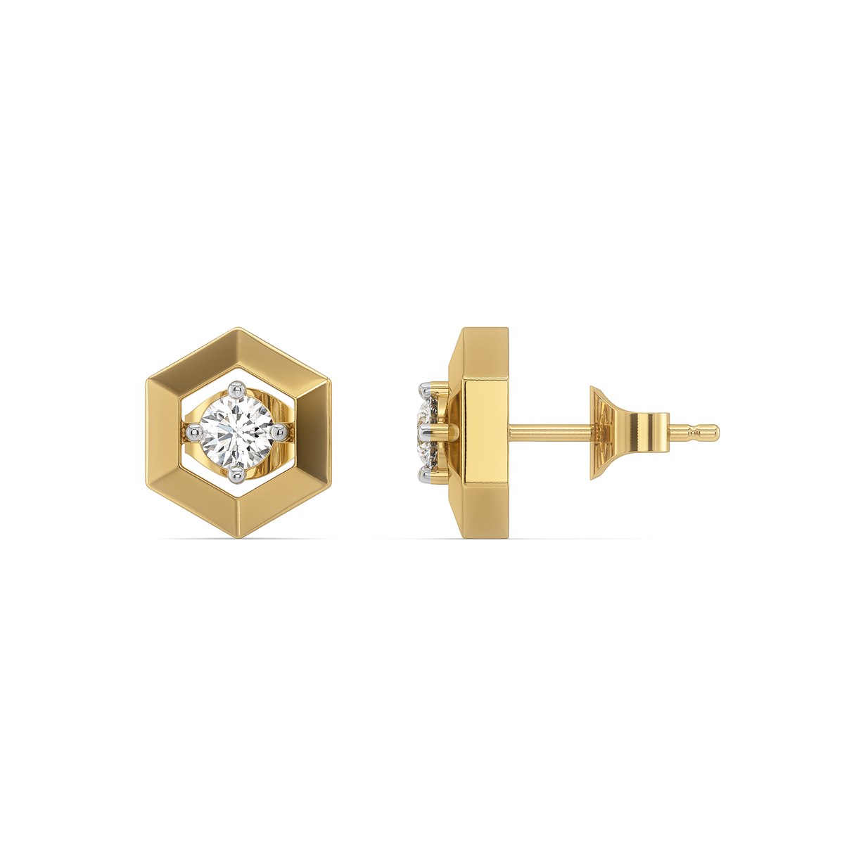 Hexa Solitaire - Lab Diamond Stud Earrings