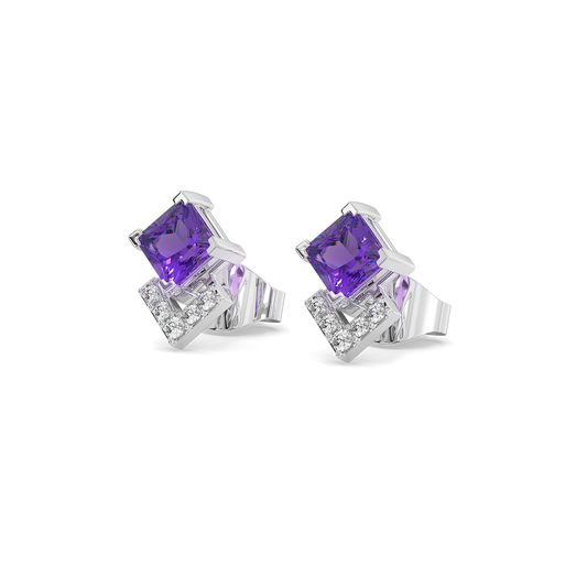 Regal Amethyst Studs - Lab Diamond Earrings