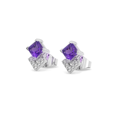 Regal Amethyst - Lab Diamond Stud Earrings