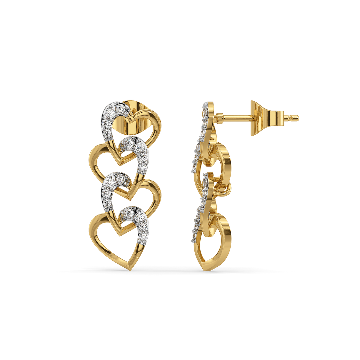 Linked Heart - Lab Diamond Drop Earrings