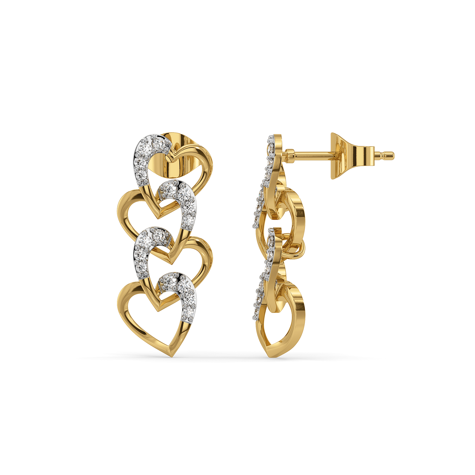 Linked Heart - Lab Diamond Drop Earrings