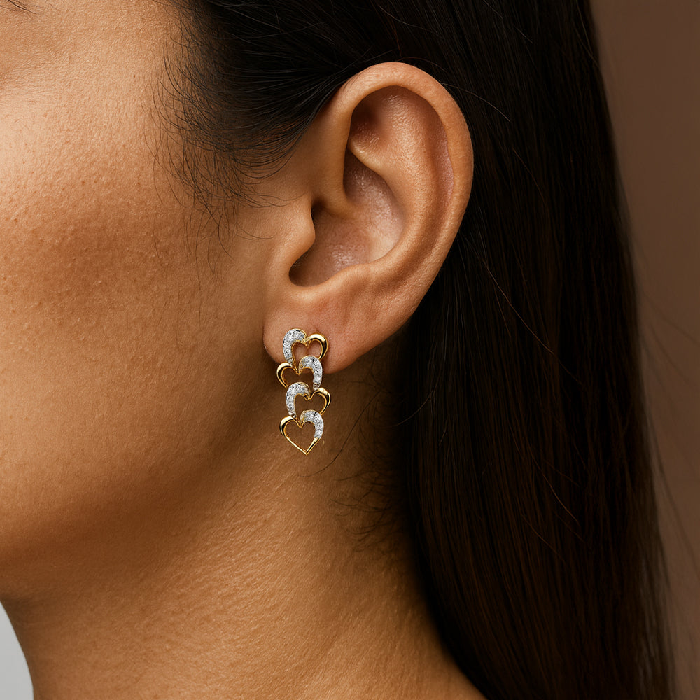 Linked Heart - Lab Diamond Drop Earrings