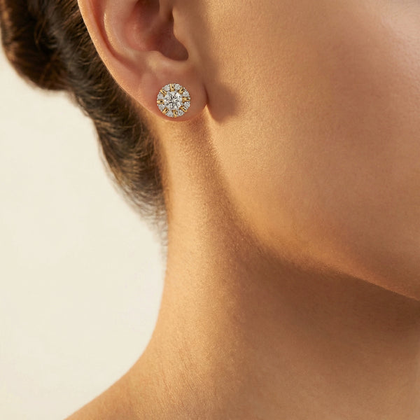 Encircled Solitaire - Pure Gold Lab Diamond Earrings