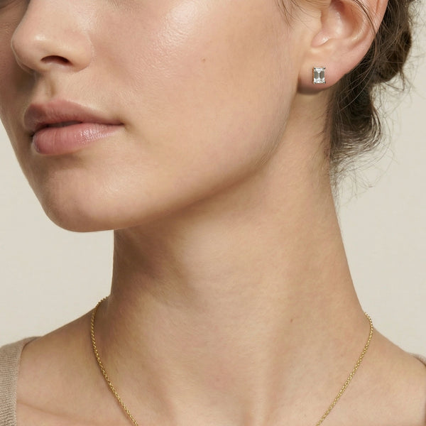 Lumina Emerald - Pure Gold Lab Diamond Stud Earrings