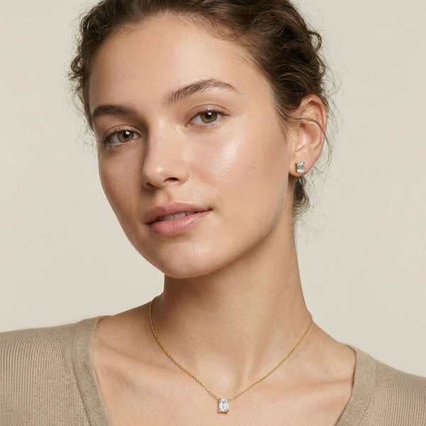 Lumina Emerald - Pure Gold Lab Diamond Stud Earrings