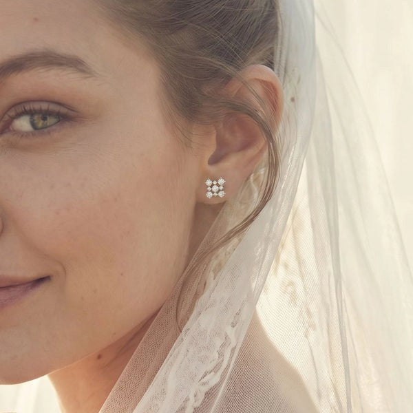 Open Mesh - Pure Gold Lab Diamond Stud Earrings