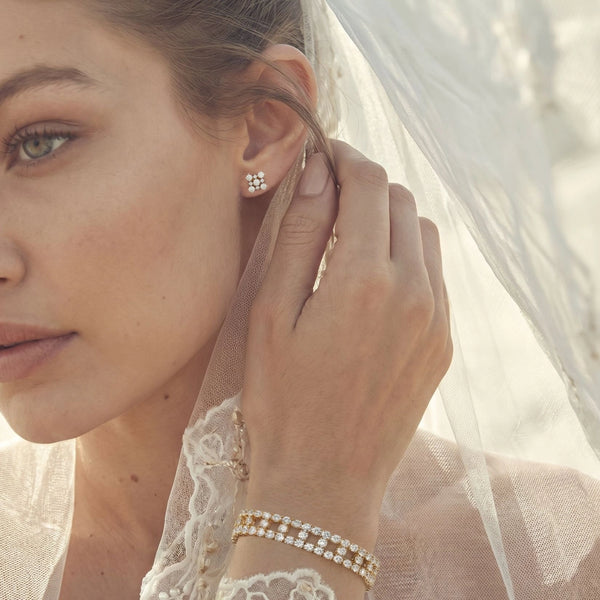 Open Mesh - Pure Gold Lab Diamond Stud Earrings