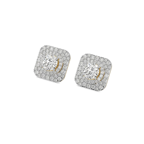 Double-Halo - Pure Gold Lab Diamond Stud Earrings