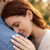 Double Halo Lab Diamond Stud Earrings - Worn on right ear