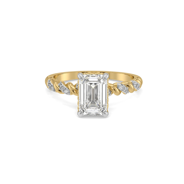 Vintage Rope - Pure Gold Lab Diamond Emerald Ring